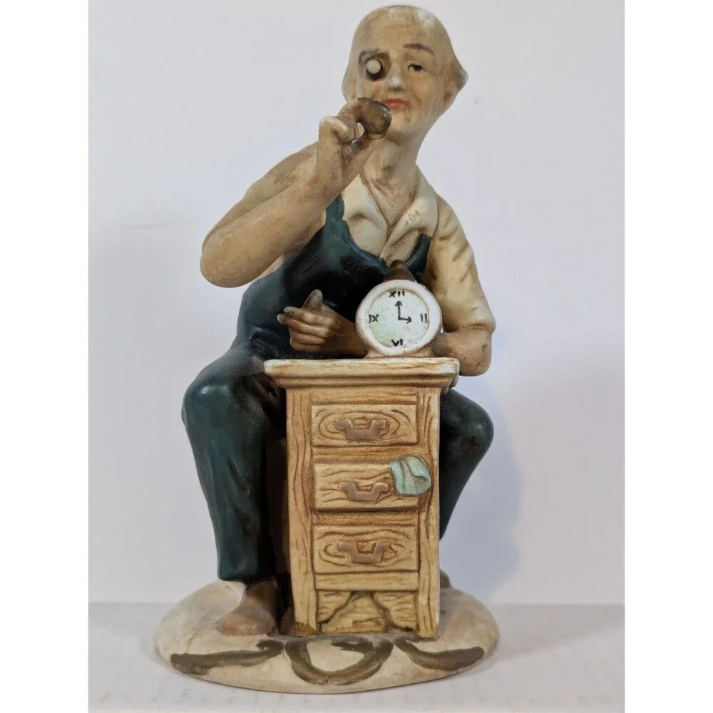 Vintage Hand Painted Alco Mr Fix It Old Man Clock Repairman Porcelain Figurine